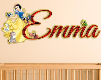 Personalized Disney Princess Name Sign, Snow White Inspired Wooden Nursery Wall Decor, Baby Girl Room Name Wall Art