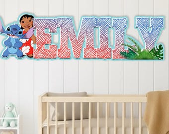 Custom Lilo and Stitch Name Sign, Personalized Baby Name Sign, Wooden Nursery Wall Art, Kids Room Above Crib Sign, Baby Shower Decor