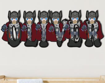 Personalized Superhero Wooden Name Sign for Boys Room, Thor Inspired Custom Wall Decor, Kids Nursery Name Plaque