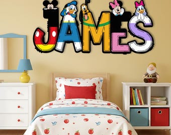 Disney Mickey And Friends Name Sign, Personalized Cartoon Wall Letters, Kids Room Wall Decor, Custom Nursery Name Sign