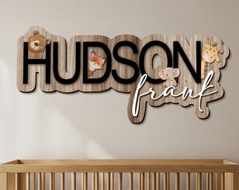 Personalized Baby Boy Nursery Name Sign, Rustic Teddy Bear Wooden Wall Decor, Vintage Classic Car Custom Last Name Sign