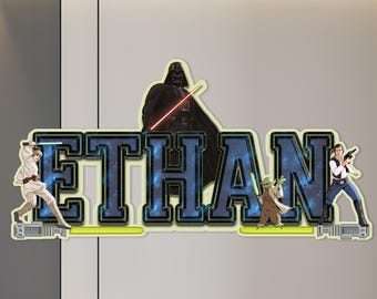 Personalized Star Wars Wooden Name Sign, Custom Baby Name Nursery Decor, Space Theme Wall Name Plate for Kids Room, Disney Wall Decor