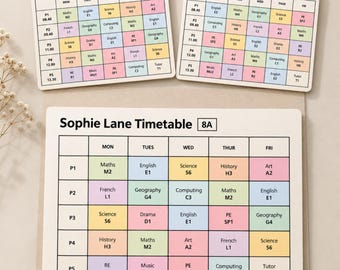 Personalised School Timetable  Metal Card or Fridge Magnet - Secondary School Class Schedule