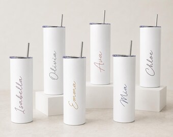 Personalised White Stainless Steel Tumbler | Custom Name Cup with Straw