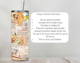 Classic Winnie The Pooh Tumbler | 20oz Stainless Steel Cup (Lid & Straw)