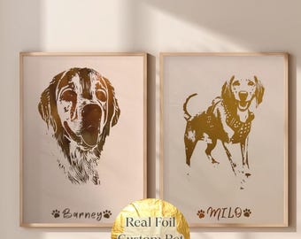 Custom Pet Portrait – Real Foil Dog Cat Art, Personalized Gift