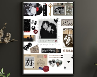Plantilla de póster con arte de caja de cerillas, impresión editable, regalo de aniversario para novio, collage de arte de pared personalizado, regalos de recuerdo para pareja