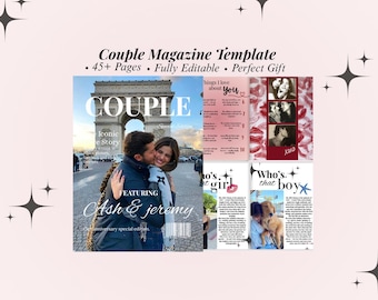 Plantilla de revista para parejas en Canva: regalo personalizado para tu pareja, regalo de recuerdo editable.