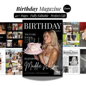 Canva Geburtstag Magazin |  Benutzerdefinierte beste Freundin Geburtstagsgeschenk | Bearbeitbare Vogue Geburtstag Magazin Vorlage | Bestie Andenken |