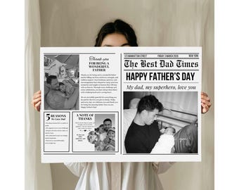 Fathers Day Newspaper Canva Template | First Father's Day Gift for Husband |  Printable card for dad |