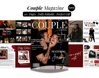 Couples Magazine Template | Canva Couple Magazine Template | 1 Year Anniversary Gift For Boyfriend | Couple Photo Book Album |