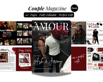 Personalized Couple Magazine Template | Custom 1 Year Anniversary Gift For Boyfriend Girlfriend | Editable Couples Canva Magazine |