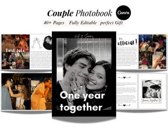 Couple Photo Book | Custom Couples Photo book Template Canva | 1 Year Anniversary Gift For Boyfriend | Personalie Couple Photo Album |