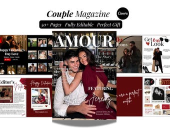 Couples Magazine Template | Canva Couple PhotoBook Album | Printable 1 Year Anniversary Gift For Boyfriend | Couple Memory Keepsake |