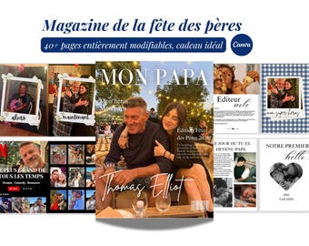 Modèle de magazine personnalisé papa Template Canva Magazine personnalisé fête des pères Idée cadeau anniversaire papa original