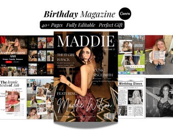 Birthday Magazine Template Canva | Vogue Birthday Magazine | Personalized Birthday Gift For Best Friend | Custom Bestie Gift | Gift for Her
