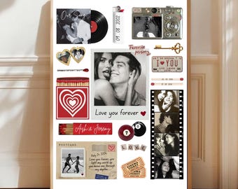 Póster con plantilla de caja de cerillas / Arte personalizado de caja de cerillas / Regalo imprimible de aniversario para novio / Collage de pareja para pared DIY / Regalo de recuerdo /