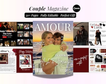 Couple Magazine Template Custom 1 Year Anniversary Gift For Boyfriend or Girlfriend Vogue Couples Canva Magazine Gift For Him Gift For Her