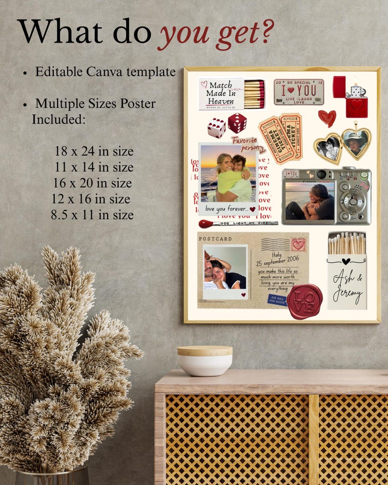 Canva Matchbook Poster Template | Editable Matchbox Art | Printable Gift For Boyfriend | Anniversary Couple Wall Art | Couple Memory Gift | image 5