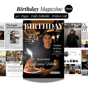 Birthday Magazine Template Boyfriend | Personalised Birthday Gift For Him | Canva Editable Birthday Magazine For Men |