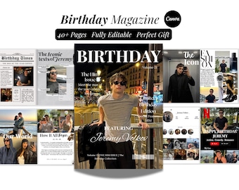 Plantilla de revista de cumpleaños para novio / Revista de cumpleaños para él en Canva / Revista Vogue para hombres / Regalo de cumpleaños para novio /