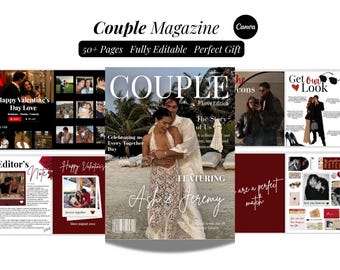 Couples Magazine Template | Canva Couple Photo Book | Couple Magazine Cover | 1 Year Anniversary Gift For Boyfriend |