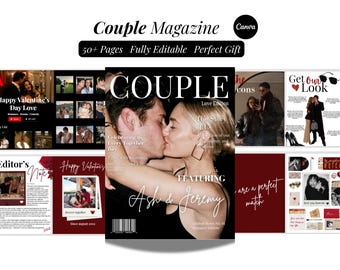 Couple Magazine Template Personalized Canva Magazine For Couples 1 Year Anniversary Gift For Boyfriend or Girlfriend Couple Photobook