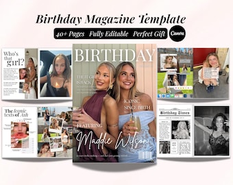 Birthday Magazine Template Canva Personalized Magazine For Best friend Birthday Custom Gift For Her Tik Tok Birthday Vogue Magazine Cover