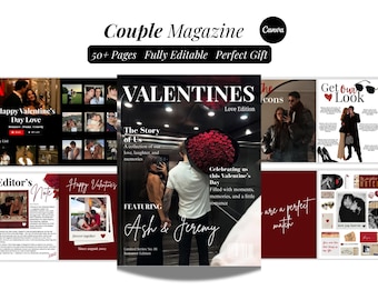 Plantilla de revista para parejas / Revista de San Valentín personalizada en Canva / Regalo de aniversario imprimible para novio / Álbum de fotos editable para parejas /