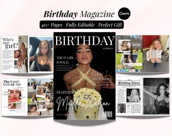 Birthday MagazineTemplate Canva | Personalise Vogue Magazine Cover | Custom Birthday Gift For Best Friend | Birthday Book For Her |