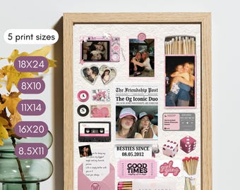 Bestie Birthday Gift Editable Matchbook Art Poster Template Canva Matchbox Art Custom BFF Gift For Her Downloadable Matchbook Template