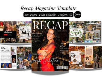 Yearly Recap Magazine Template | Editable Canva Magazine | Year In Review Journal | 2026 Recap Scrapbook | Photo collage Memory Book |