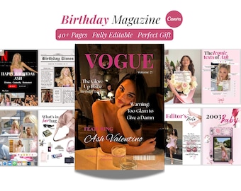 Vogue Birthday Magazine Template, Bestfriend Gift (Canva Editable, Digital Download)