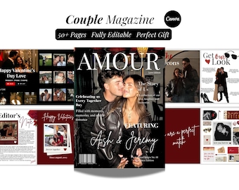 Couple Magazine Template, Personalised Anniversary Gift For Boyfriend and Girlfriend, Editable Couples Canva Magazine, Long Distance Gift