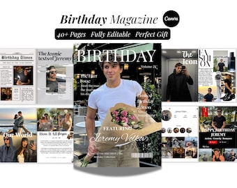 Birthday Magazine Template For Him | Canva Birthday Magazine For Boyfriend | Birthday Gift For Boyfriend | Magazine Cover For Men |