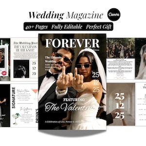 Plantilla de revista de bodas / Folleto de bodas editable / Álbum de fotos de bodas en Canva / Programa de bodas personalizado / Itinerario de bodas /
