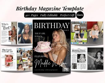 Birthday Magazine Template | Editable Vogue Birthday Canva Magazine | Personalized Custom Best Friend Birthday Gift | Bestie Keepsake |