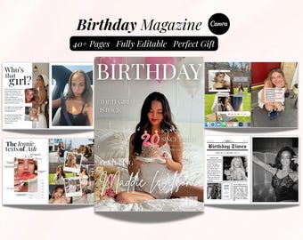 Birthday Magazine Template Canva | Personalise Vogue Magazine Poster | Custom Birthday Gift For Best friend | Editable Birthday Book |
