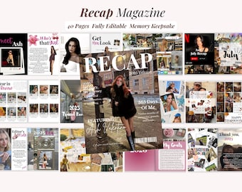 2025 Recap Magazin Vorlage Canva | 2025 Jahr Rückblick Recap Journal |  Bearbeitbare Magazin Vorlage | Fotocollage Erinnerungsbuch |