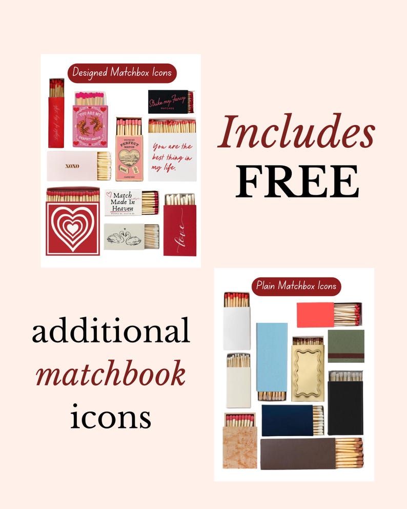 May include: A collection of matchboxes featuring various designs and colors. The set includes boxes with red, pink, black, white, blue, and brown covers, some with text like XOXO, love, and heart graphics, alongside plain colored matchboxes.