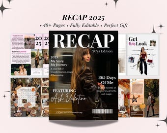 YearLY Recap Magazine 2025 Year In Review Journal Editable Canva Template Photo Collage Memory Book Printable Scrapbook Reflection Journal