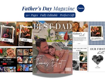 Father's Day Magazine Template Personalized Dad Magazine Editable Canva Template Father Day Gift For Dad Birthday