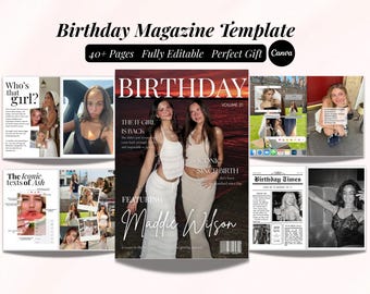 Birthday Magazine Template Canva | Vogue Birthday Magazine Cover |  Personalized Bestfriend Birthday Gift | Friendship Magazine Keepsake |