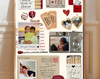 Canva Matchbook Poster Template | Editable Matchbox Art | Printable Gift For Boyfriend | Anniversary Couple Wall Art | Couple Memory Gift |