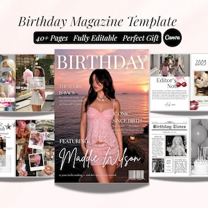 Plantilla de revista de cumpleaños personalizada / Revista Vogue Canva para el cumpleaños de tu mejor amiga / Libro de cumpleaños editable / Regalo para hermana / Regalo para ella