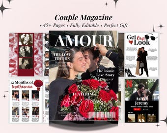 Couples Magazine Template Canva Personalised Valentines Magazine Template Custom Anniversary Gift For Boyfriend Valentine Couple Memory Gift