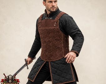 Medieval Leather Chest Armor | Quilted Gambeson with Brigandine Vest | Historical Reenactment & LARP Gear