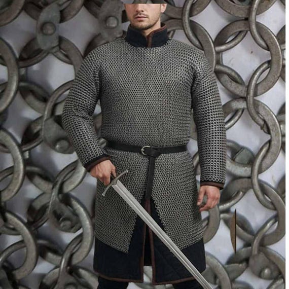 9mm Mild Steel Chainmail Hauberk – Round Riveted Chainmail Armor – Medieval LARP Reenactment Costume