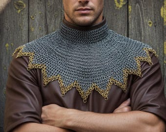 Chain mail Collar : 6 MM Flat Ring Brass Zig Zag Edges, Nack Protection