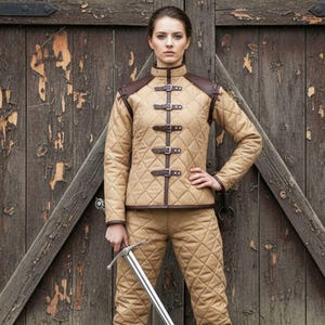 Middeleeuwse wambuis voor dames met leren bies | LARP Ren Faire-kostuum